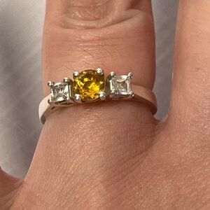 Sterling Silver Citrine & CZ Ring. 925 Sterling Silver. Classic. Simple. Sz 6